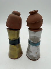 6” pair Vtg Japan Brown Clay Kokeshi Style Japanese Boy & Girl Salt And Pepper