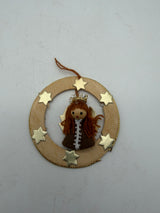 3” Angel ornament light wood brown gold stars
