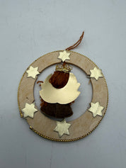 3” Angel ornament light wood brown gold stars