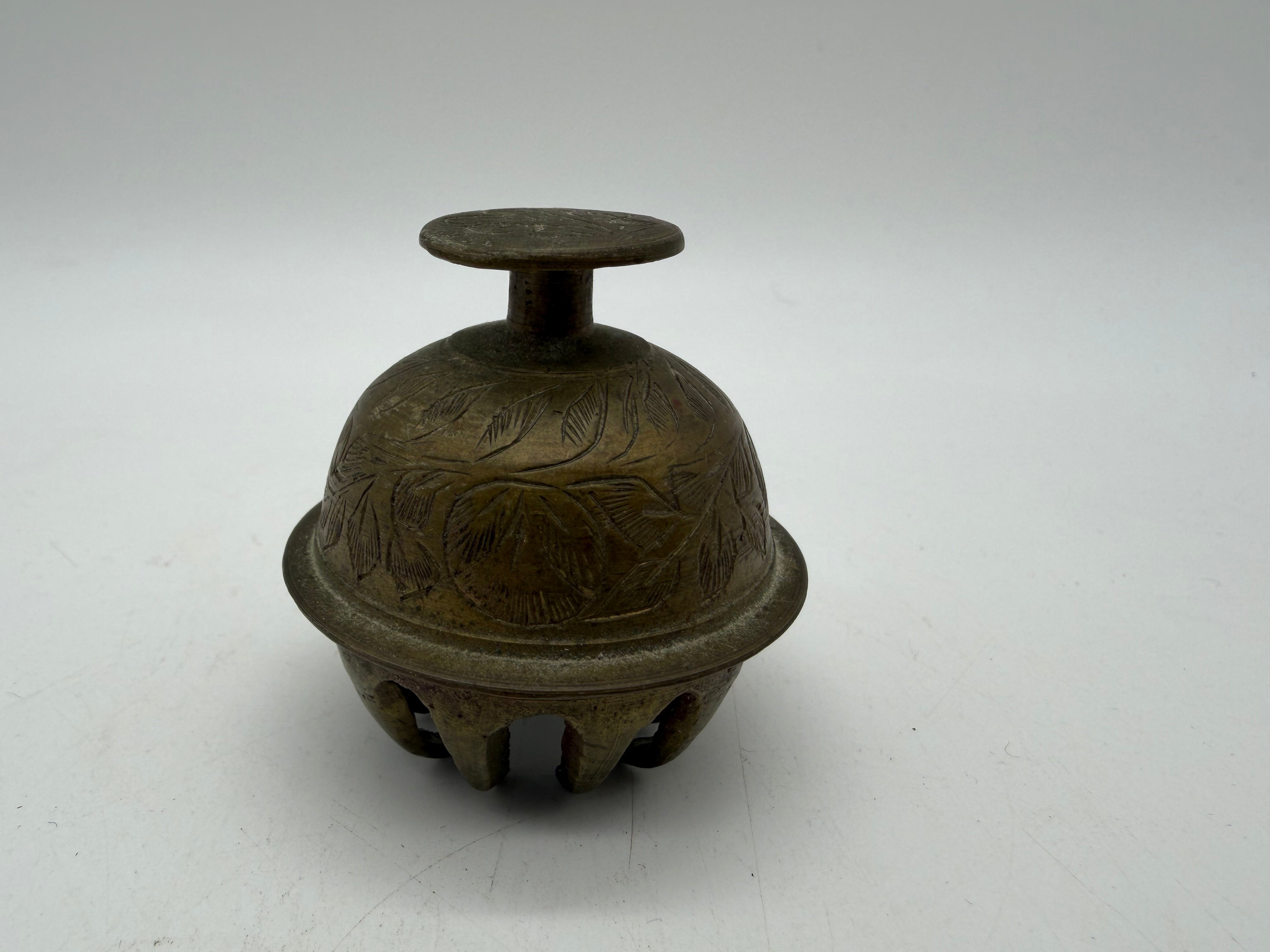 2” Vintage Indian Brass  claw  Bell Floral Engraved Hanging Temple Bell