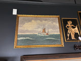 mcm Danish fishing cutter painting by Ernst Antoft in gold frame