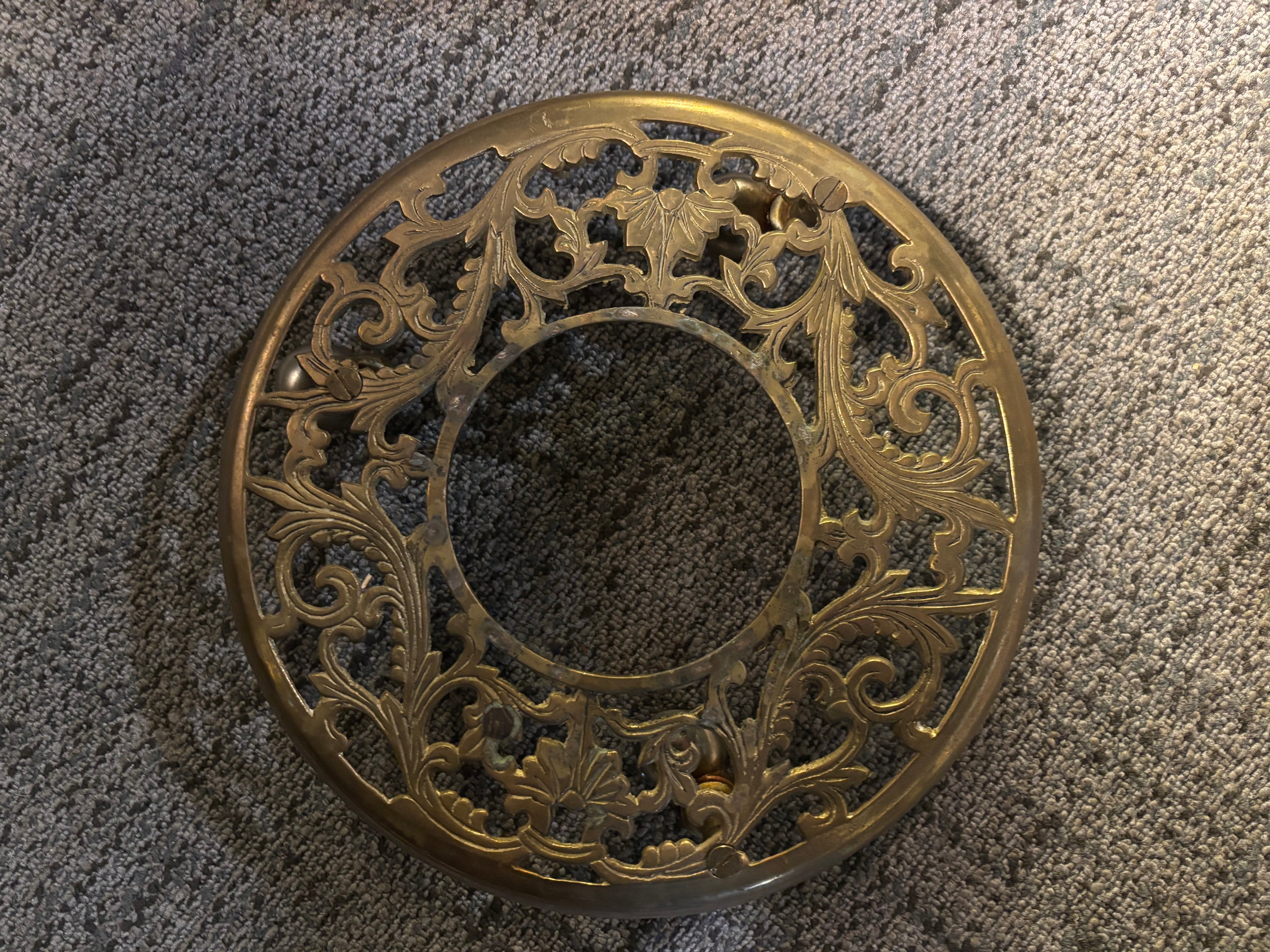 vintage brass filigree rolling plant caddy