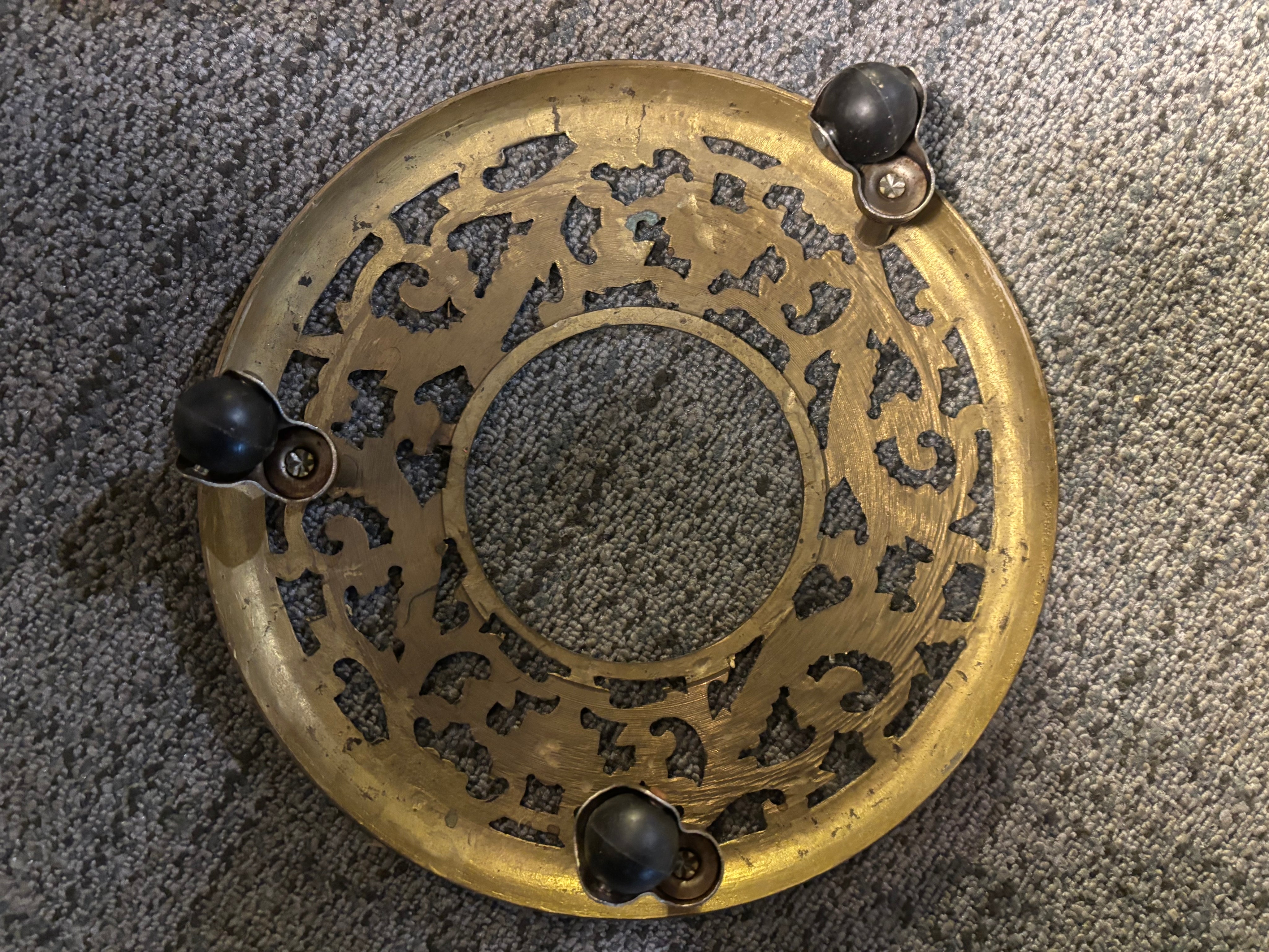 vintage brass filigree rolling plant caddy