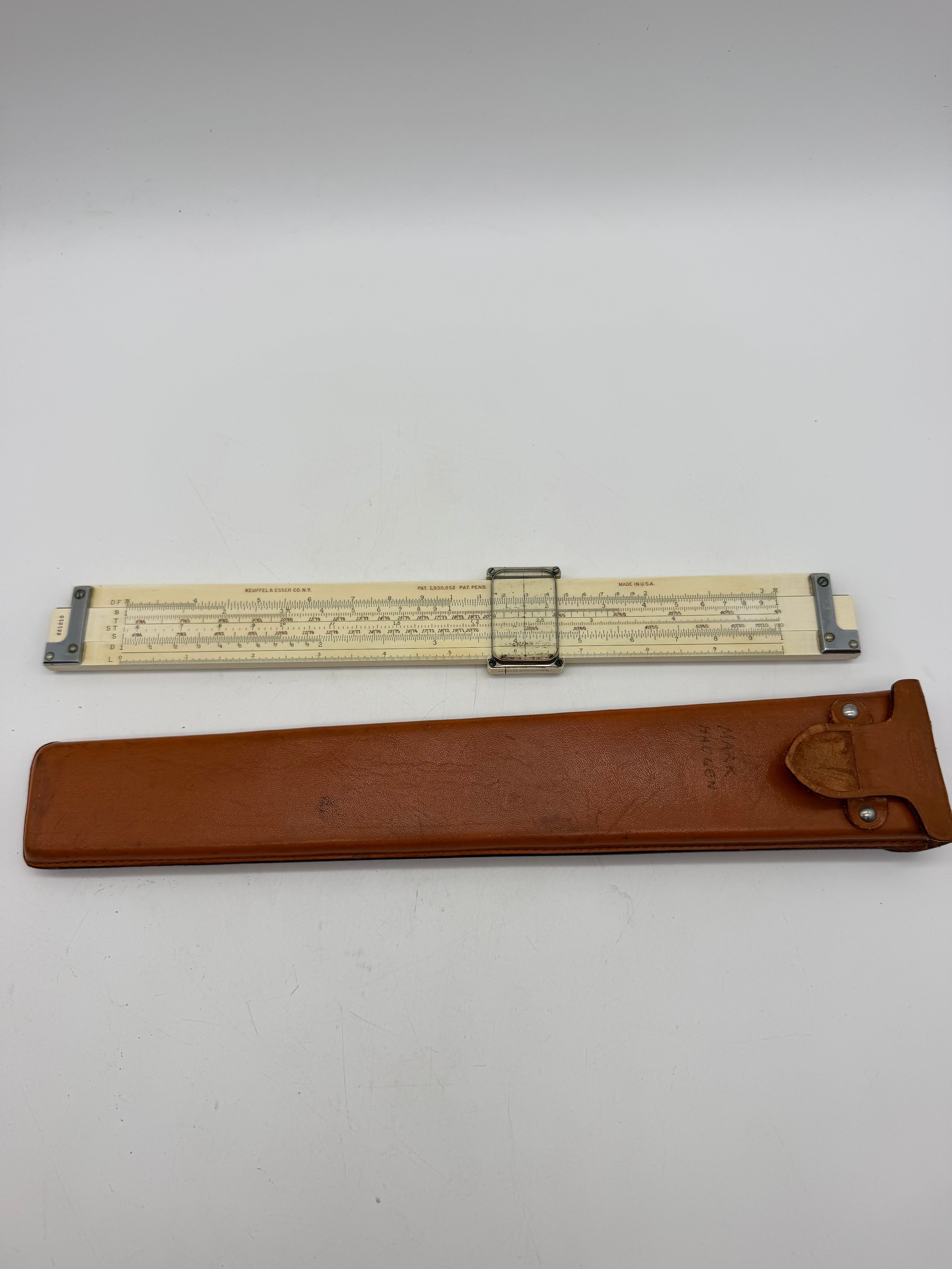 13” Vintage Keuffel & Esser Duplex Slide Rule w/ Leather Case Made In USA