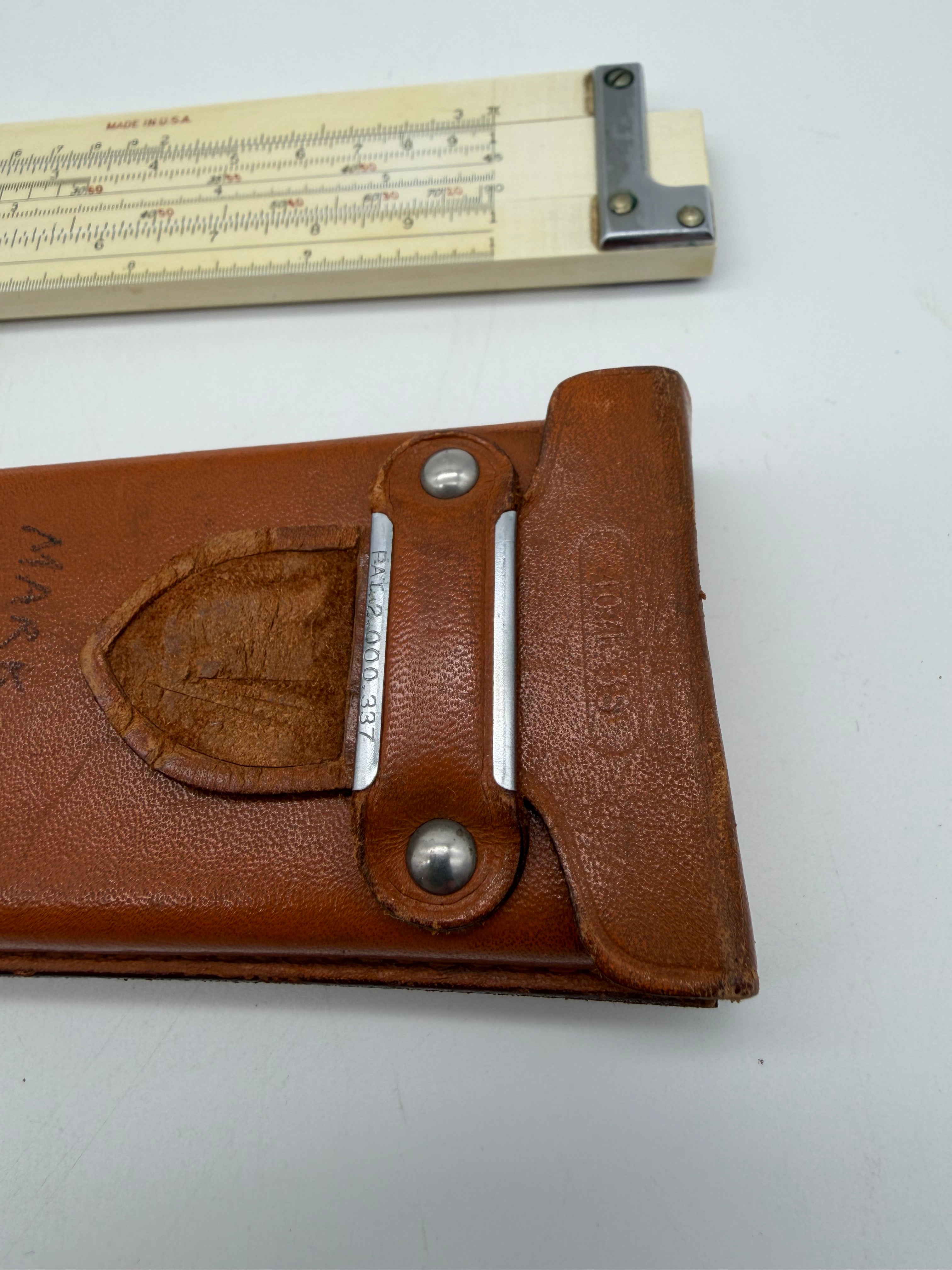 13” Vintage Keuffel & Esser Duplex Slide Rule w/ Leather Case Made In USA