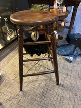 Antique Heywood-Wakefield Solid Oak Mid-Century Turned Leg Stool