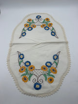 20” dresser scarf linen embroidered blue yellow flowers