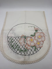 40” dresser scarf lattice orange flowers embroidered