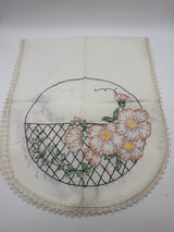 40” dresser scarf lattice orange flowers embroidered