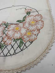 40” dresser scarf lattice orange flowers embroidered