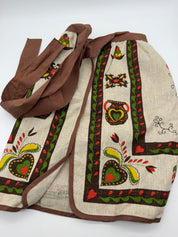 17” brown Half Waist Vintage Apron Linen Parisian Print Folk Art Pennsylvania Dutch