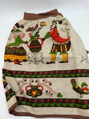 17” brown Half Waist Vintage Apron Linen Parisian Print Folk Art Pennsylvania Dutch