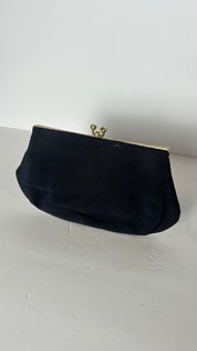 Vintage black lined clutch with kiss clasp