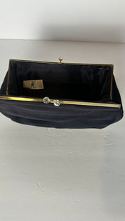 Vintage black lined clutch with kiss clasp