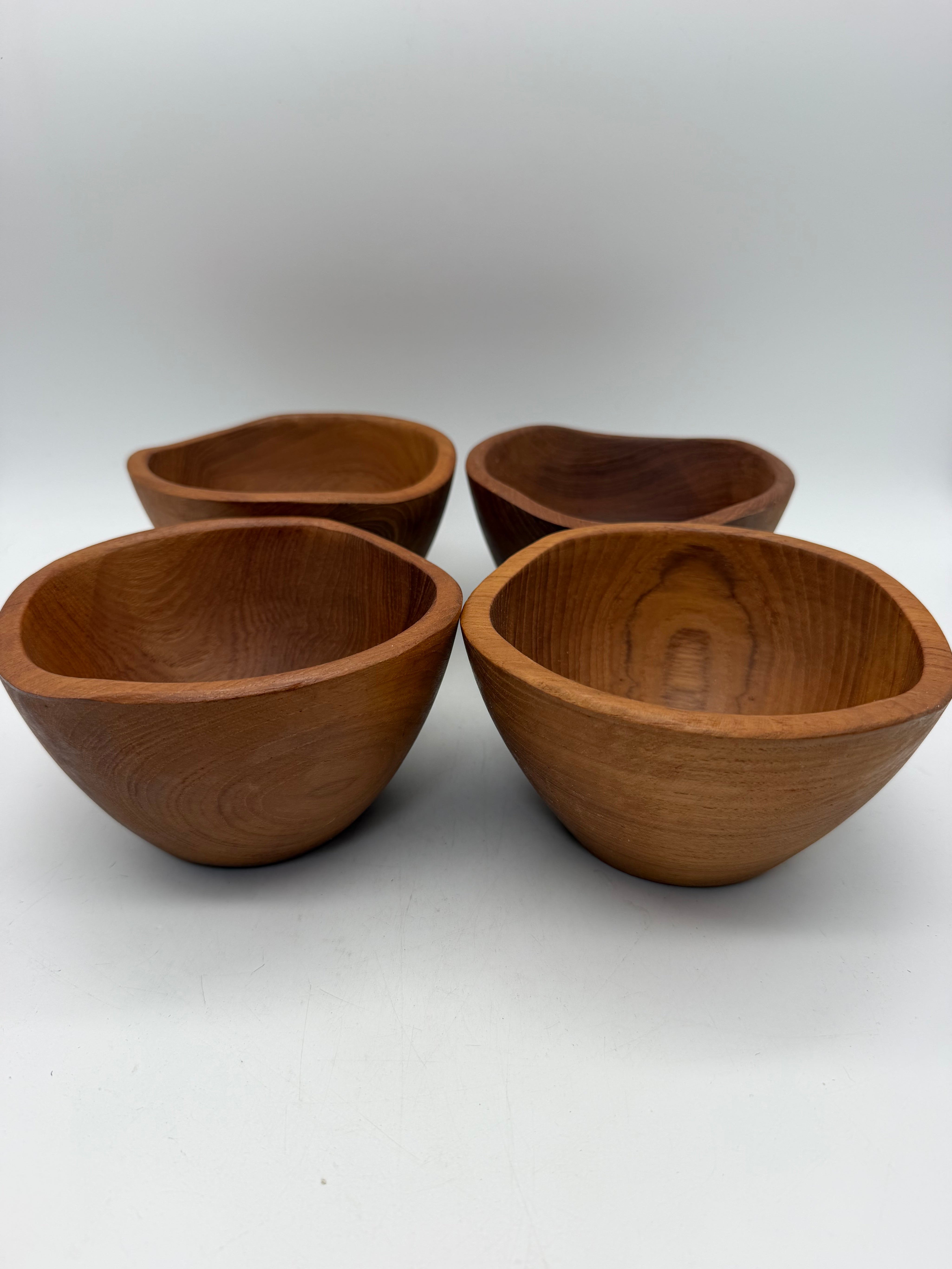 6” set of 4 Danish teak bowls MCM Freeform vintage