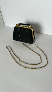 Vintage black  satin evening bag w/ detachable chain