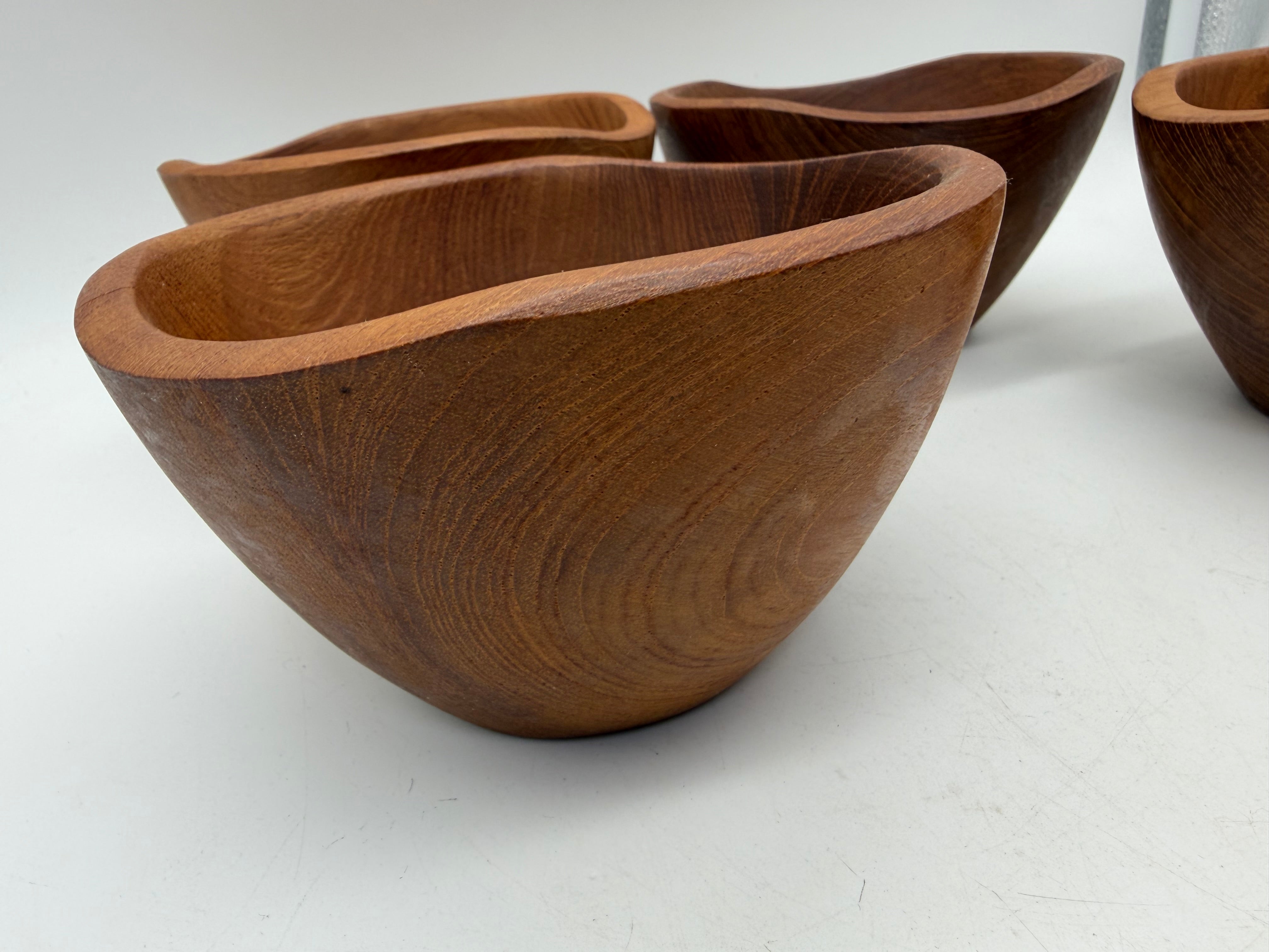 6” set of 4 Danish teak bowls MCM Freeform vintage