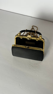 Vintage black  satin evening bag w/ detachable chain