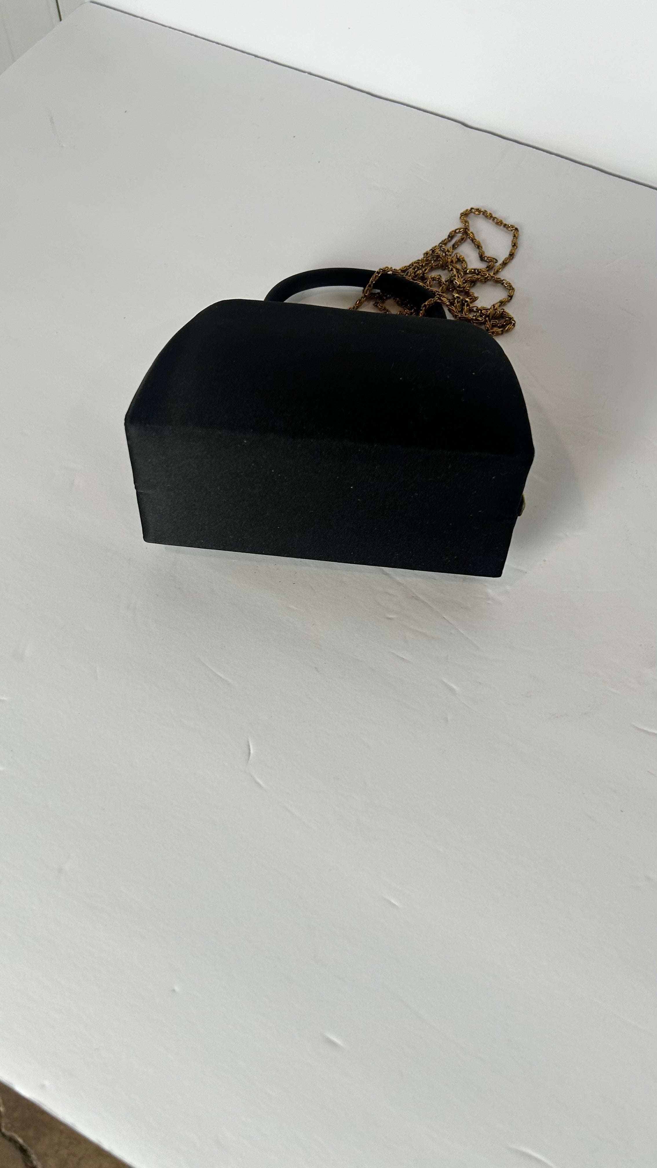 Vintage black  satin evening bag w/ detachable chain