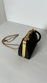 Vintage black  satin evening bag w/ detachable chain