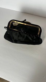 Black satin evening bag with Lucite frame