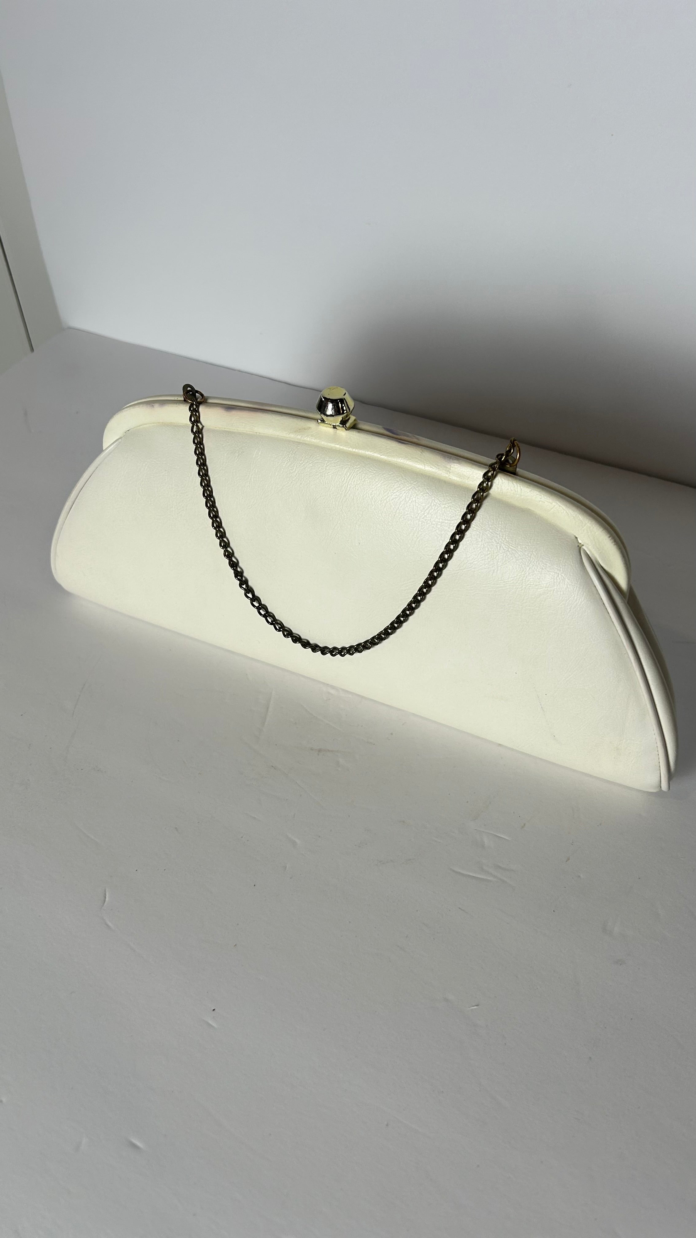 Vintage faux leather white clutch