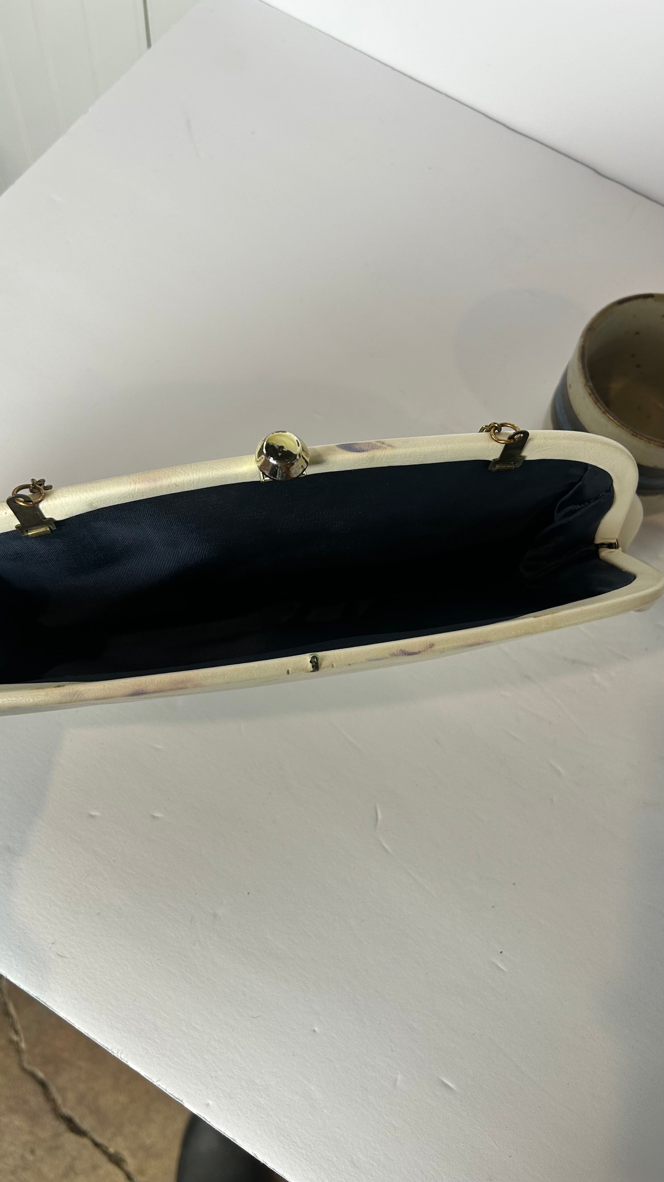 Vintage faux leather white clutch