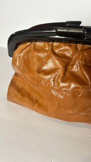 Brown leather clutch w lucite frame