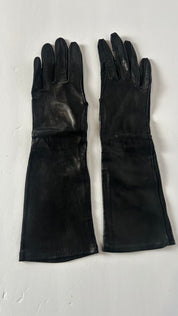 Opera length  length black faux leather gloves