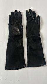 Opera length  length black faux leather gloves