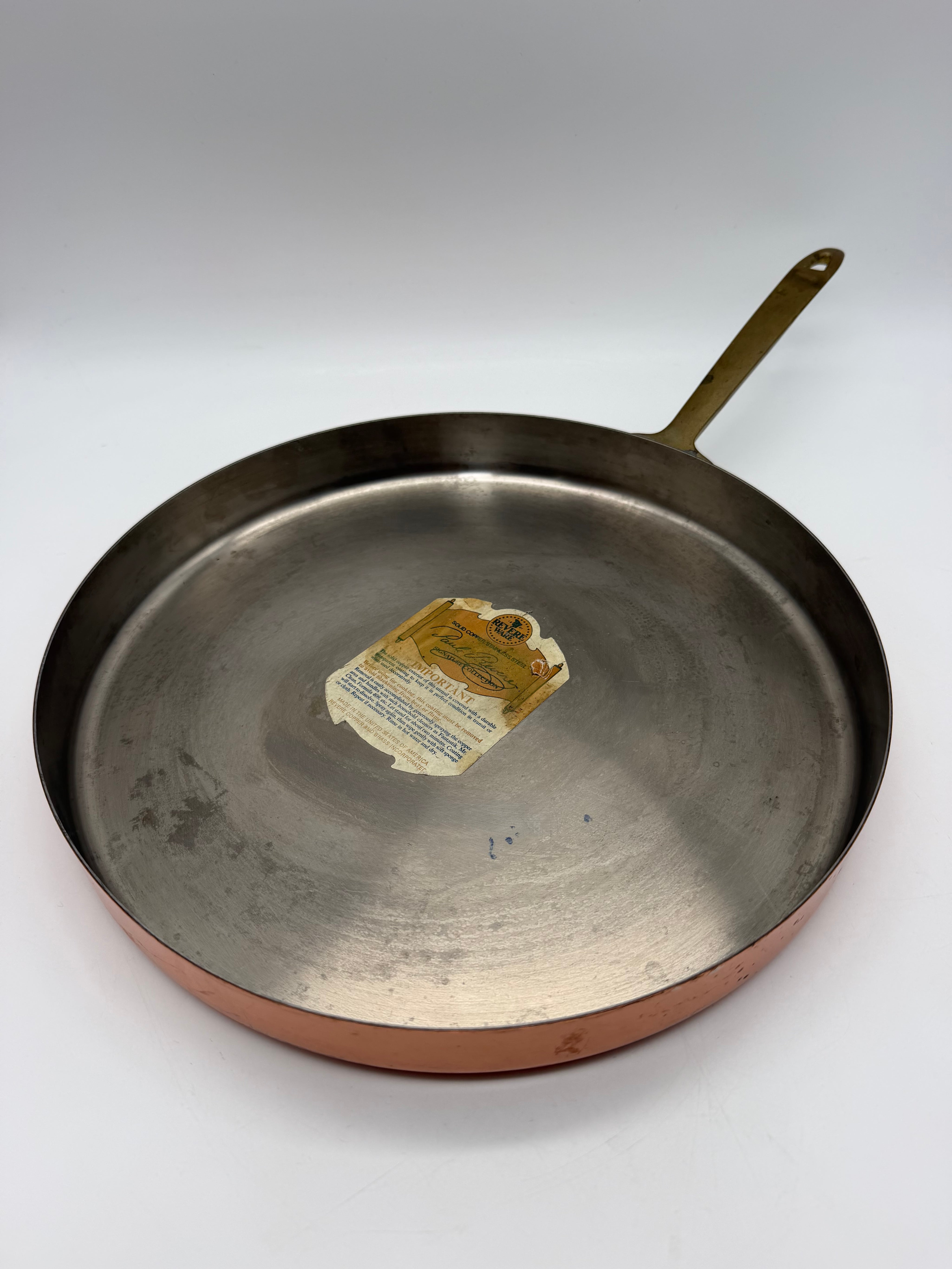 11.5” Revere Ware 1801 Signature Solid Copper bottom Stainless  Skillet circa 1976