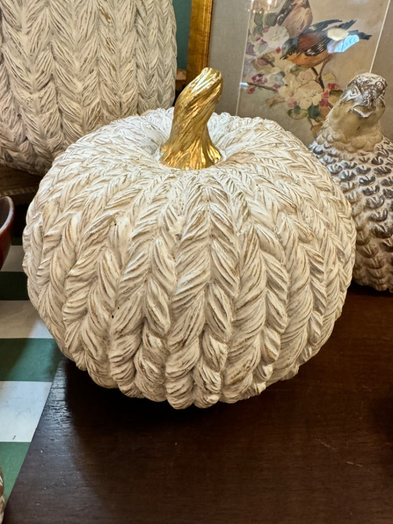 Set of White & Gold Resin Braided Pumpkins