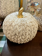Set of White & Gold Resin Braided Pumpkins
