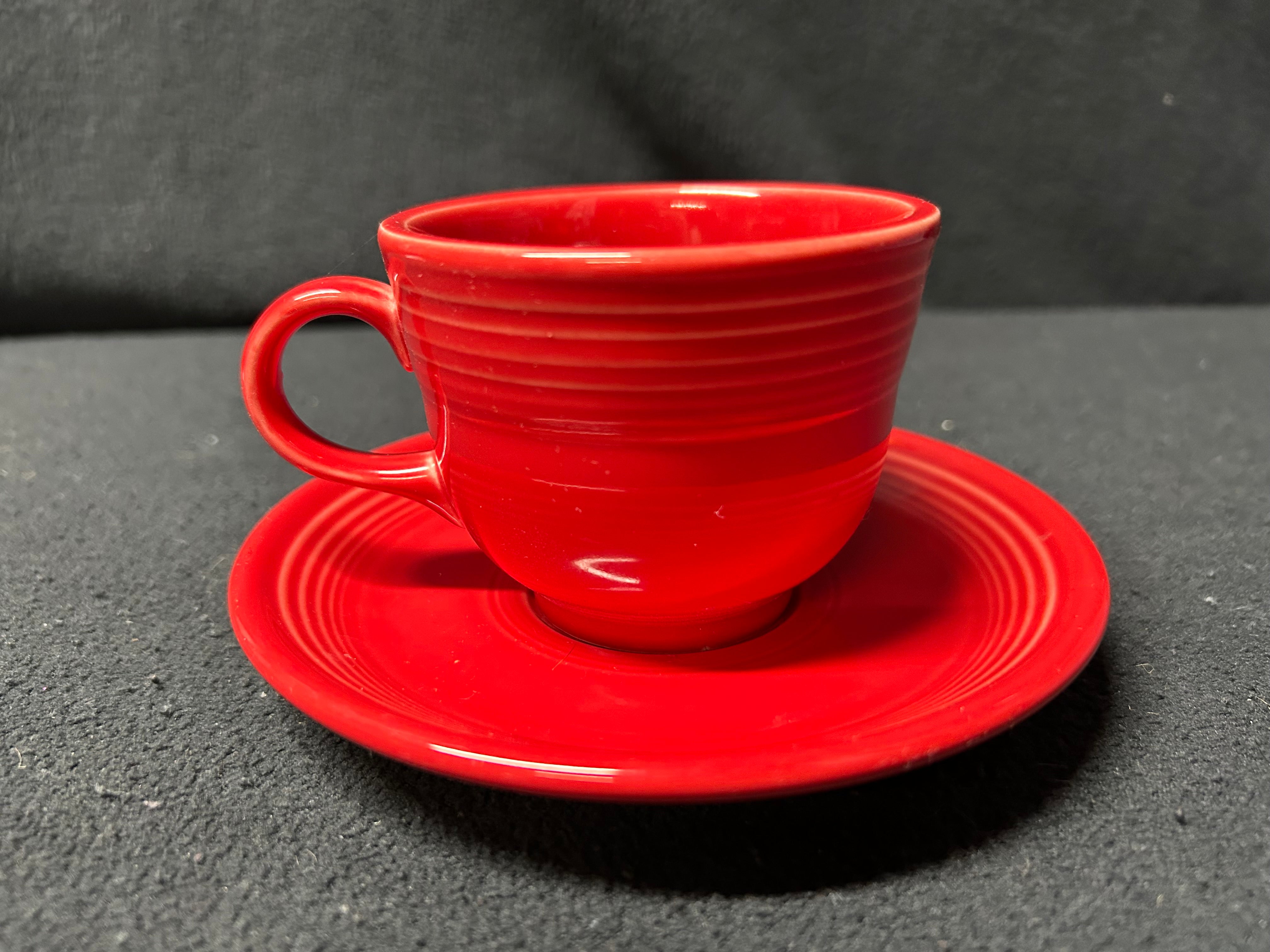 Red Teacup and Saucer Set
