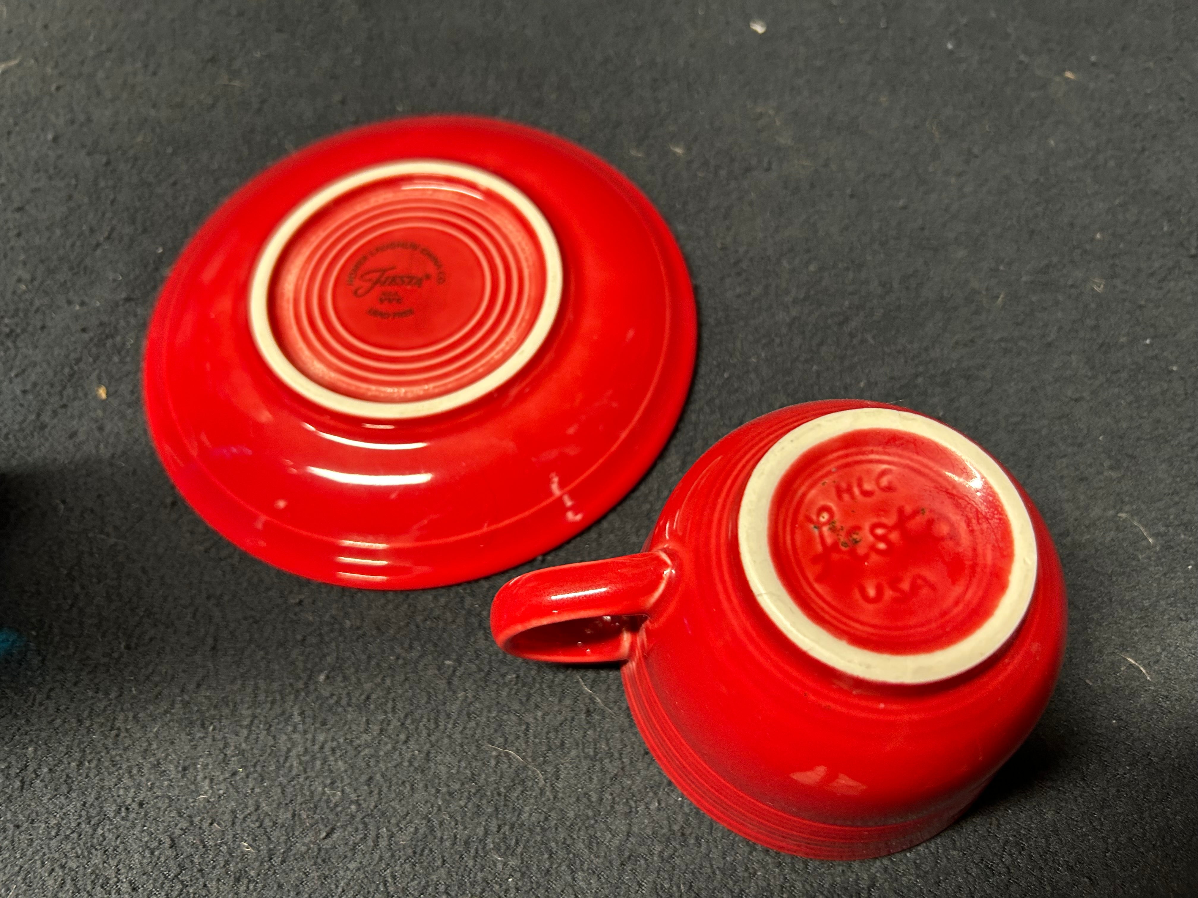 Red Teacup and Saucer Set