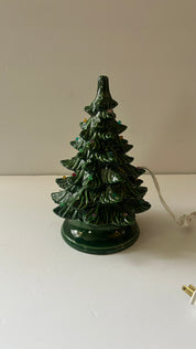 Vintage Atlantic Mold Green Ceramic Lighted Christmas Tree Made In USA