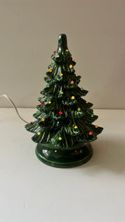 Vintage Atlantic Mold Green Ceramic Lighted Christmas Tree Made In USA