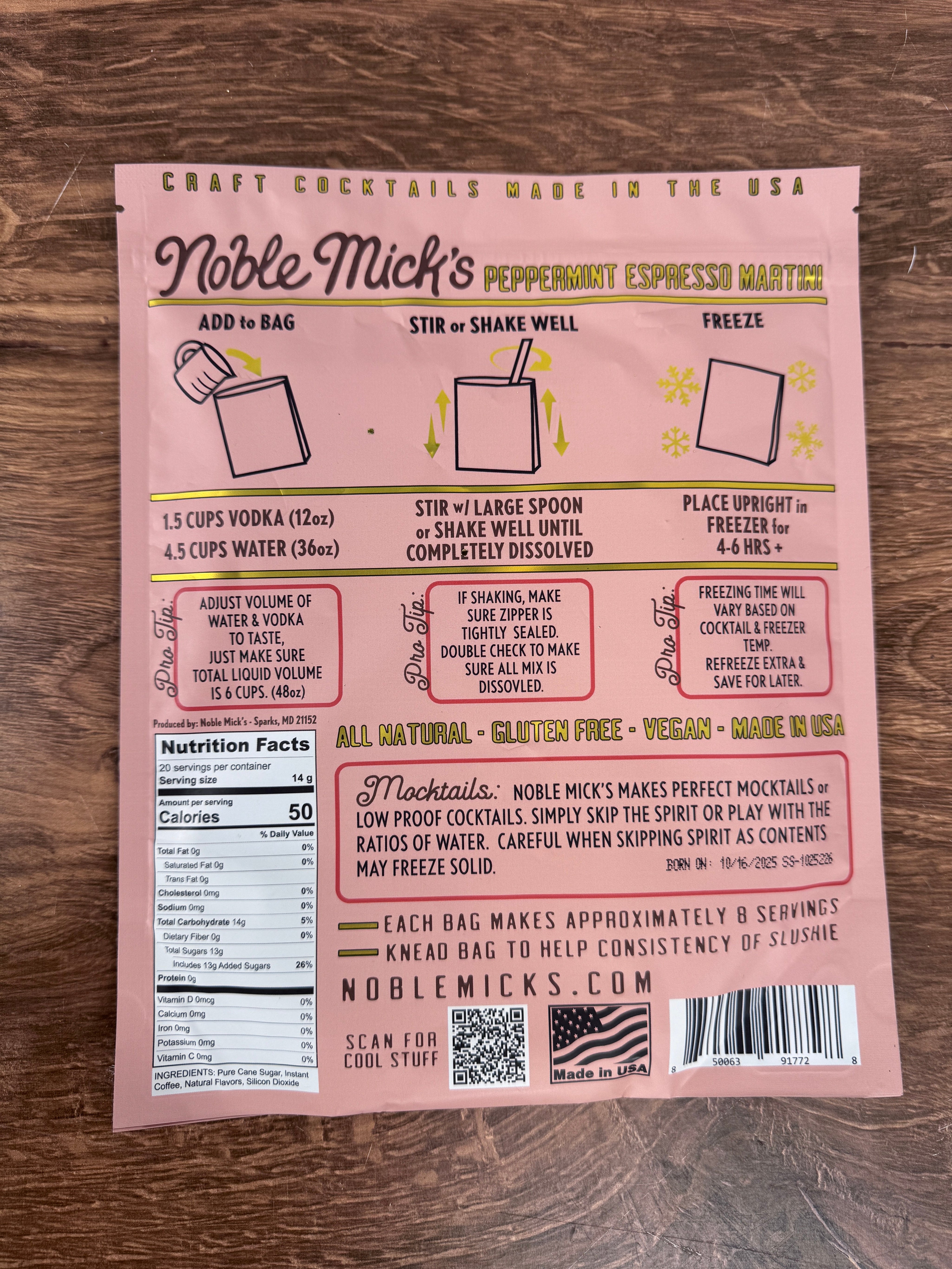 Peppermint Espresso Martini Frozen Cocktail Mix – 10oz Bag by Noble Micks