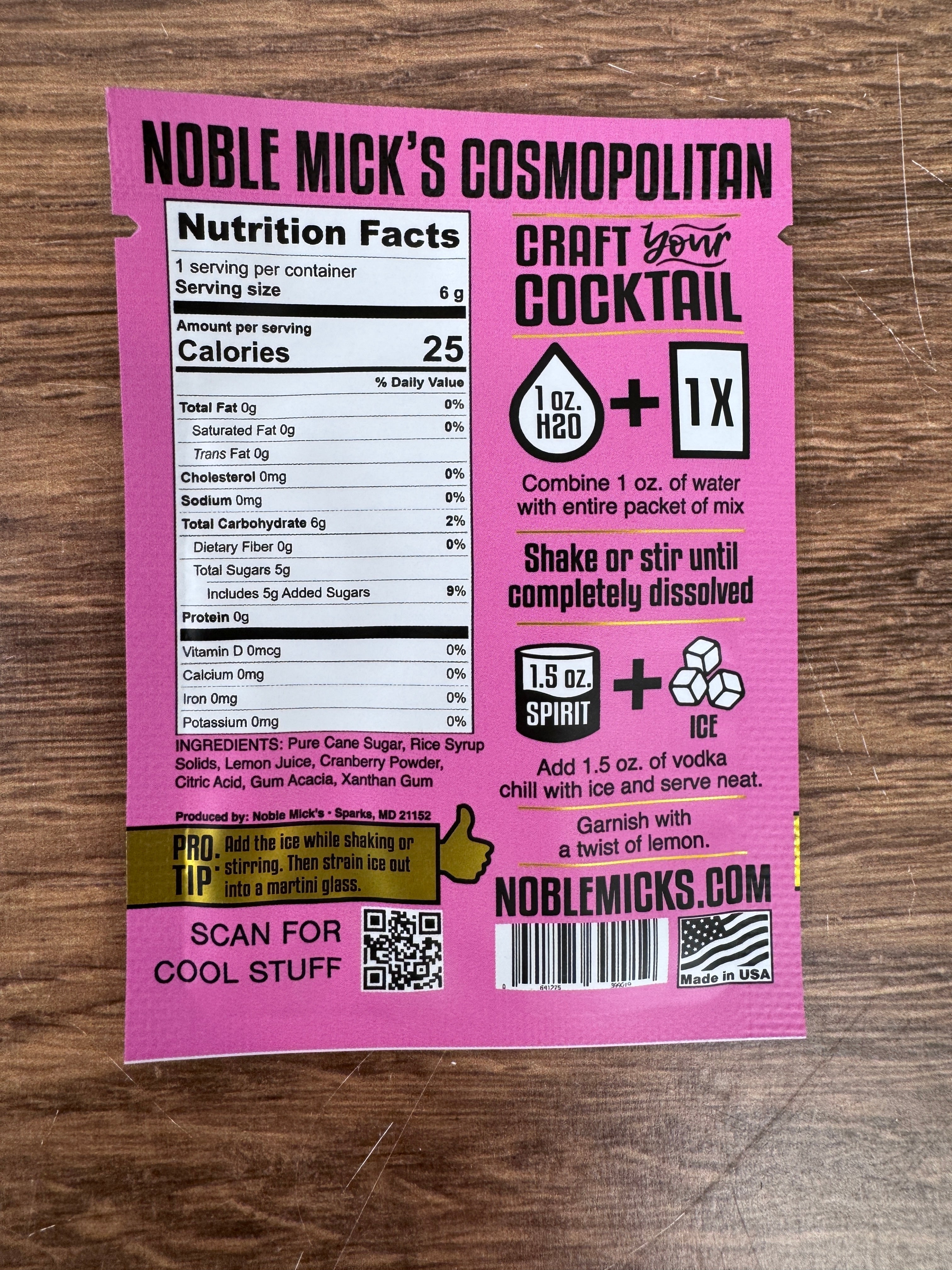 Cosmopolitan Single Serve Craft Cocktail Mix by Noble Micks