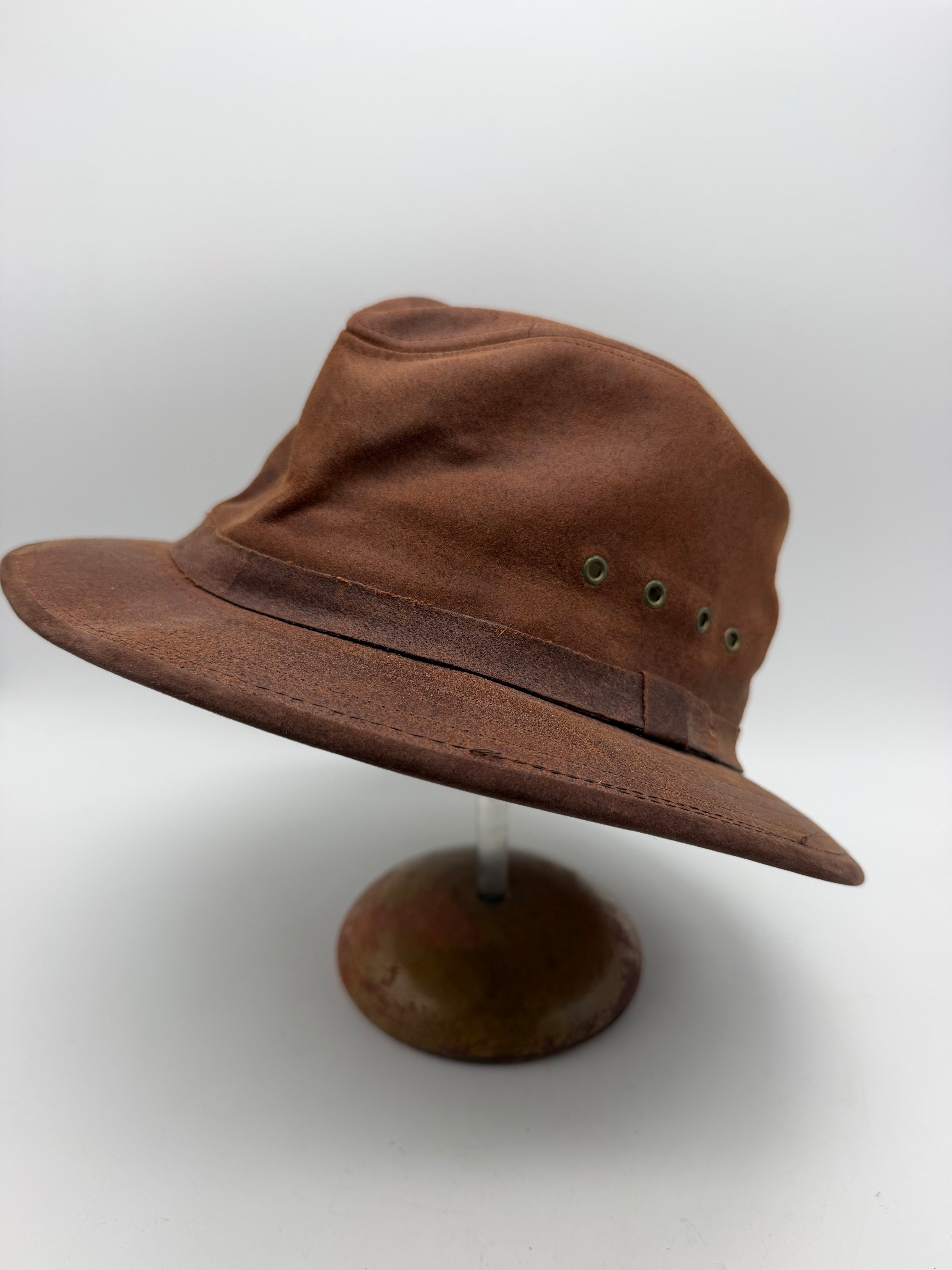 M Vintage LL Bean Leather Packer Hat OJF78 Brown Suede Fedora Outback Medium USA