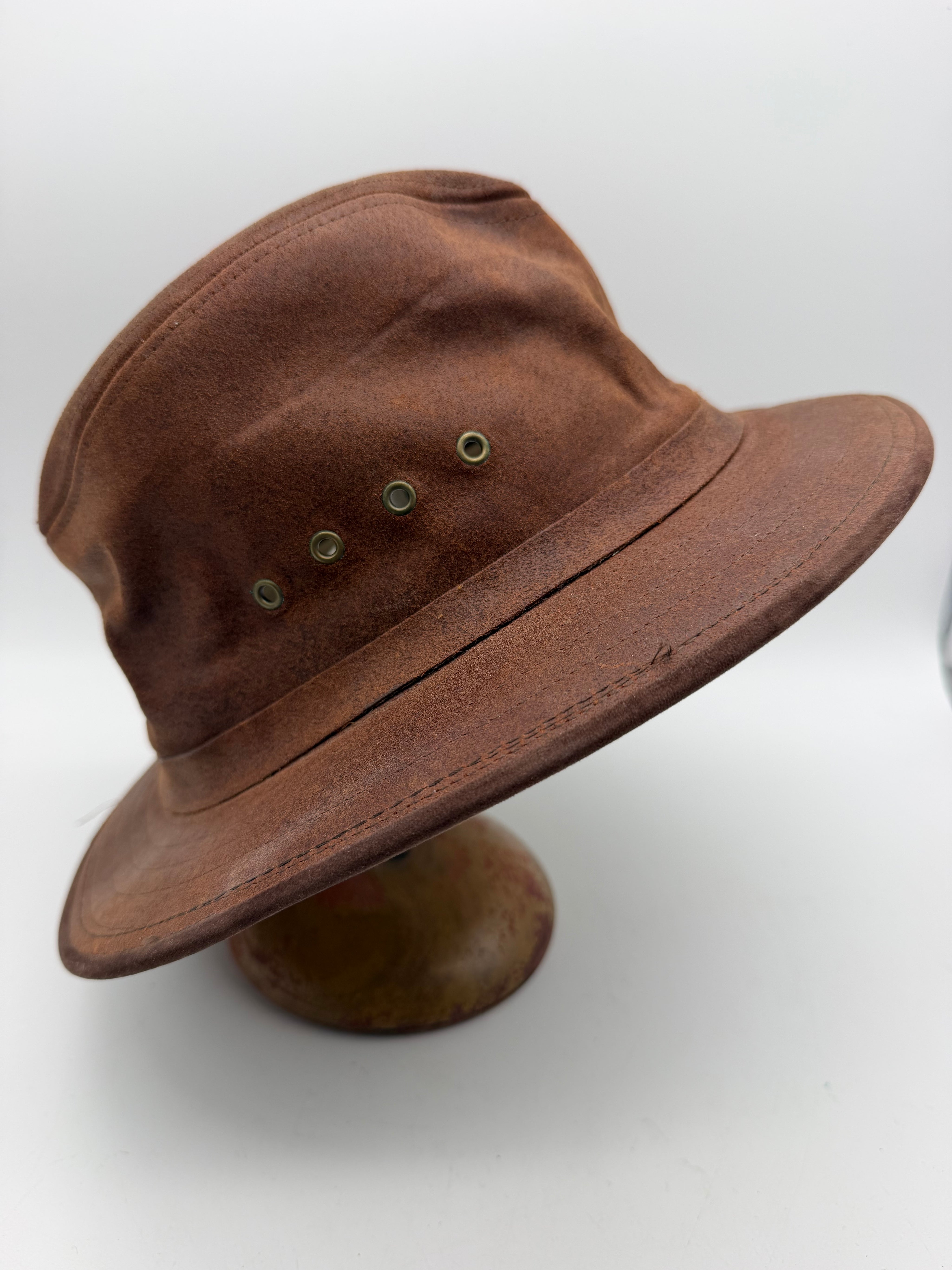 M Vintage LL Bean Leather Packer Hat OJF78 Brown Suede Fedora Outback Medium USA
