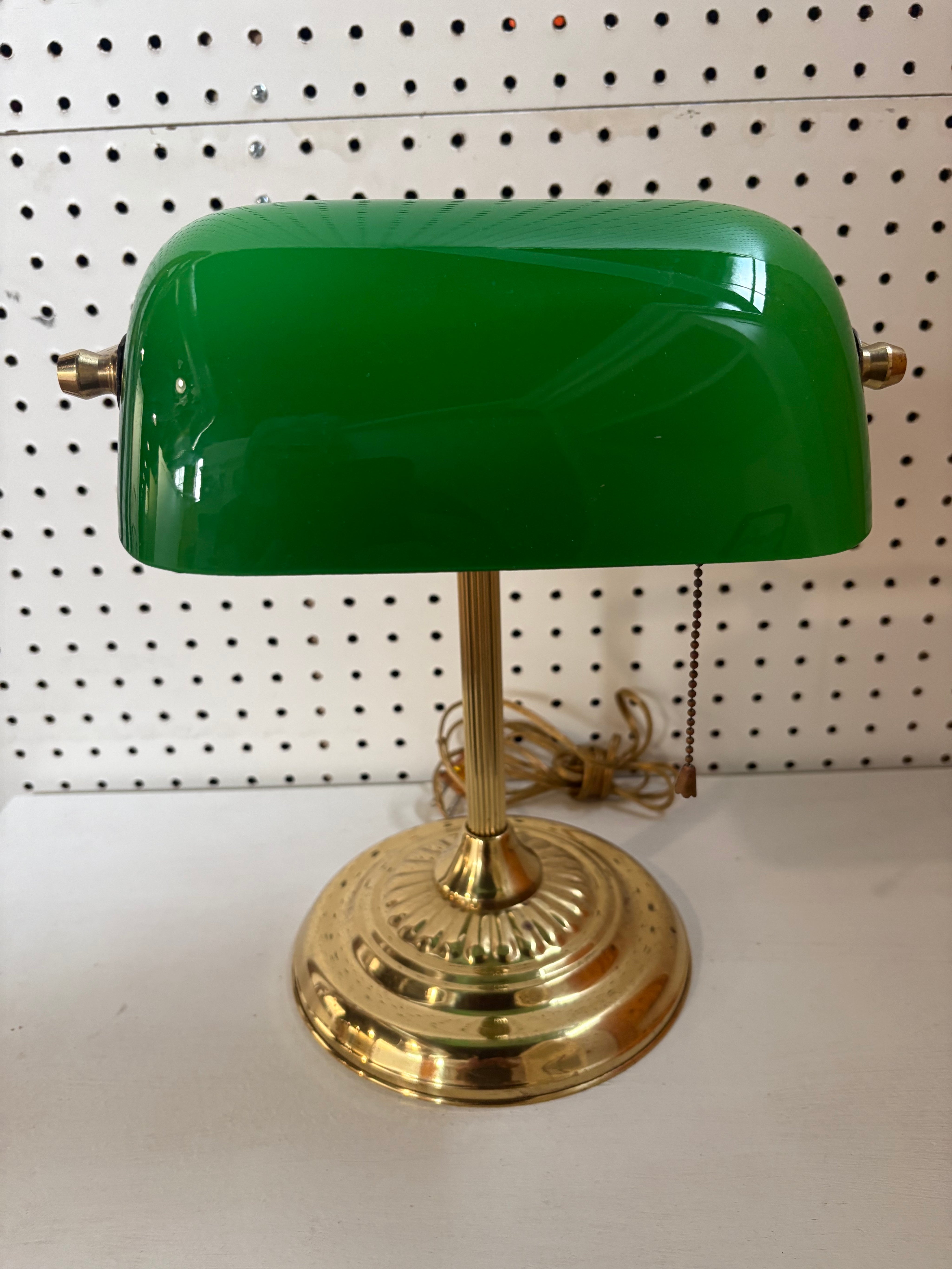 Brass Banker’s Lamp with Green Glass Shade