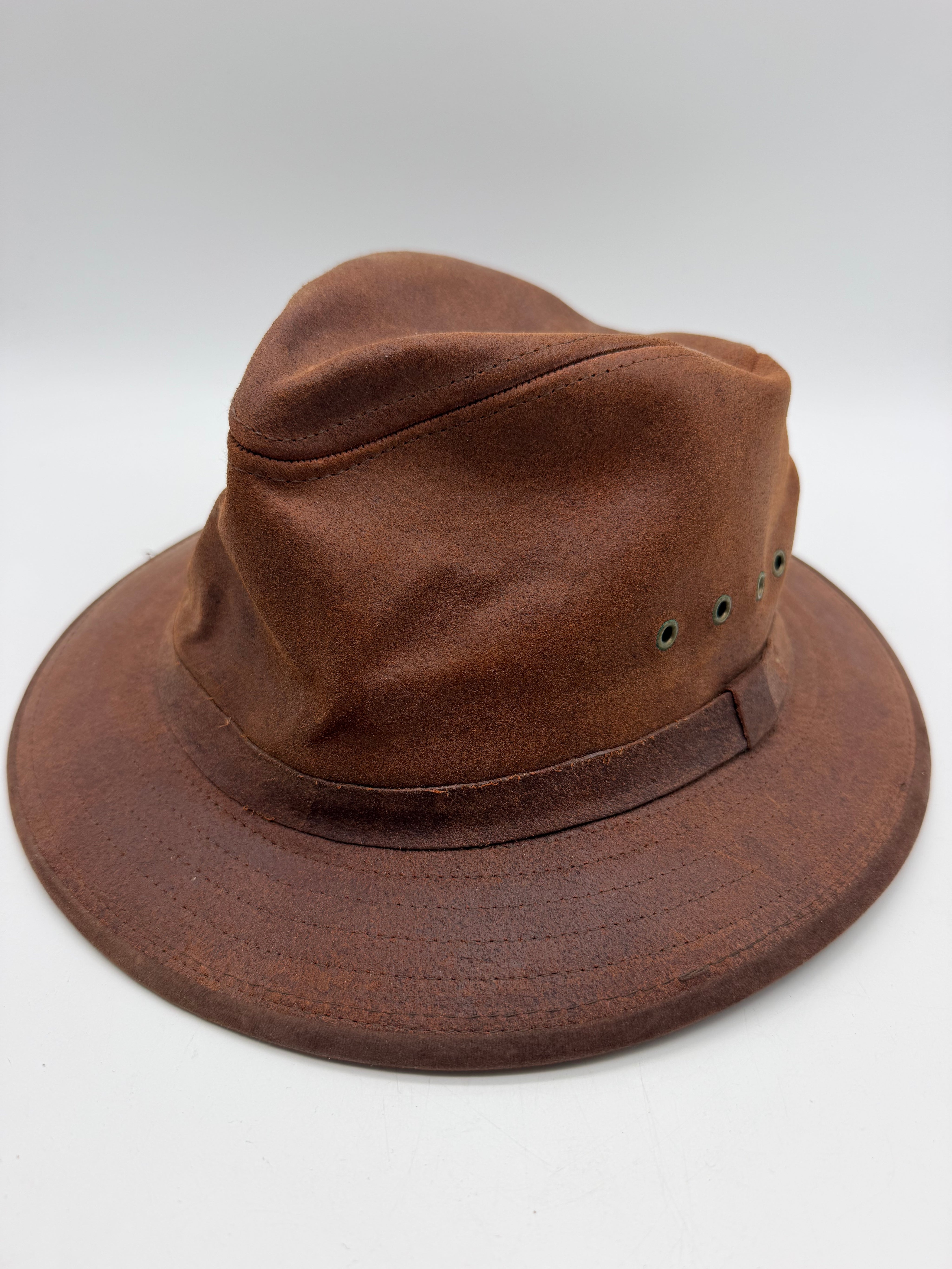 M Vintage LL Bean Leather Packer Hat OJF78 Brown Suede Fedora Outback Medium USA
