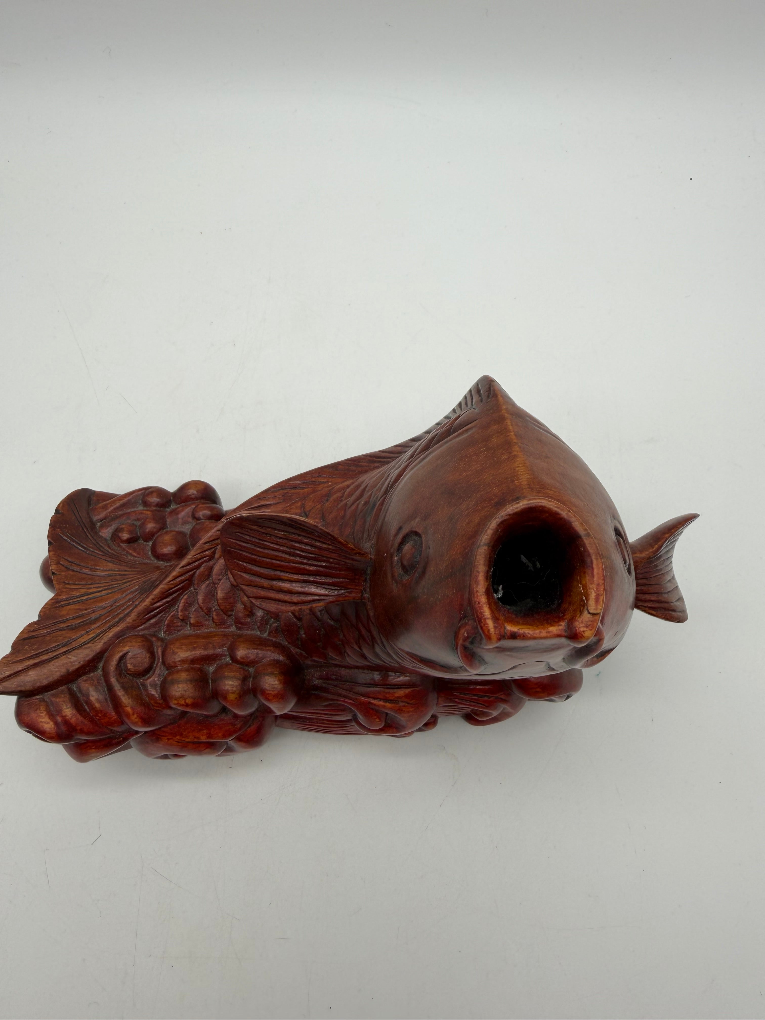 8” Carved Red  Carp Fish Feng Shui Sculptures Figurine Chinese Asian