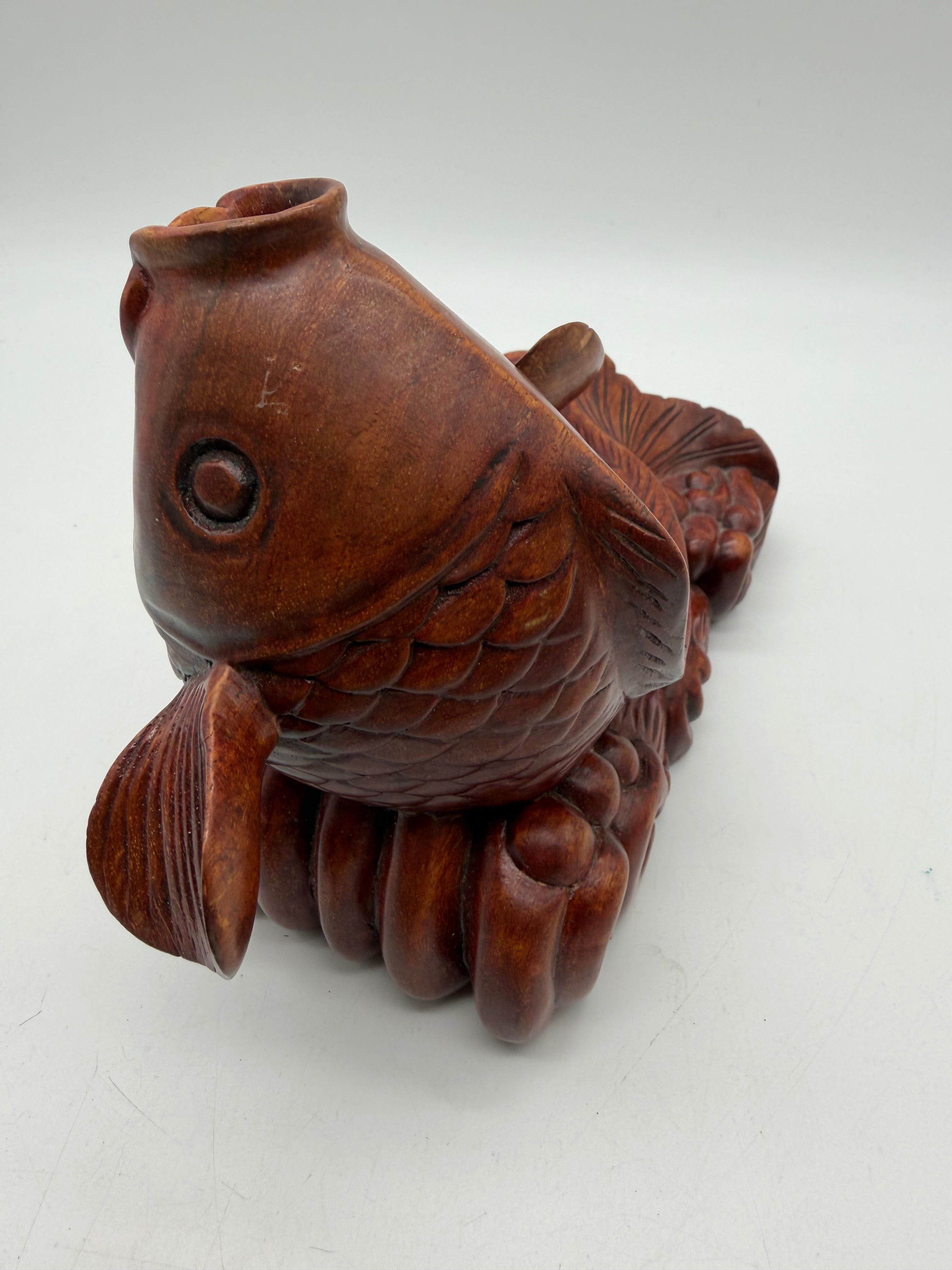 8” Carved Red  Carp Fish Feng Shui Sculptures Figurine Chinese Asian
