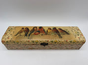 13” Victorian Glove Box wood Lacquer Birds velvet lined