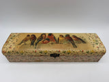 13” Victorian Glove Box wood Lacquer Birds velvet lined