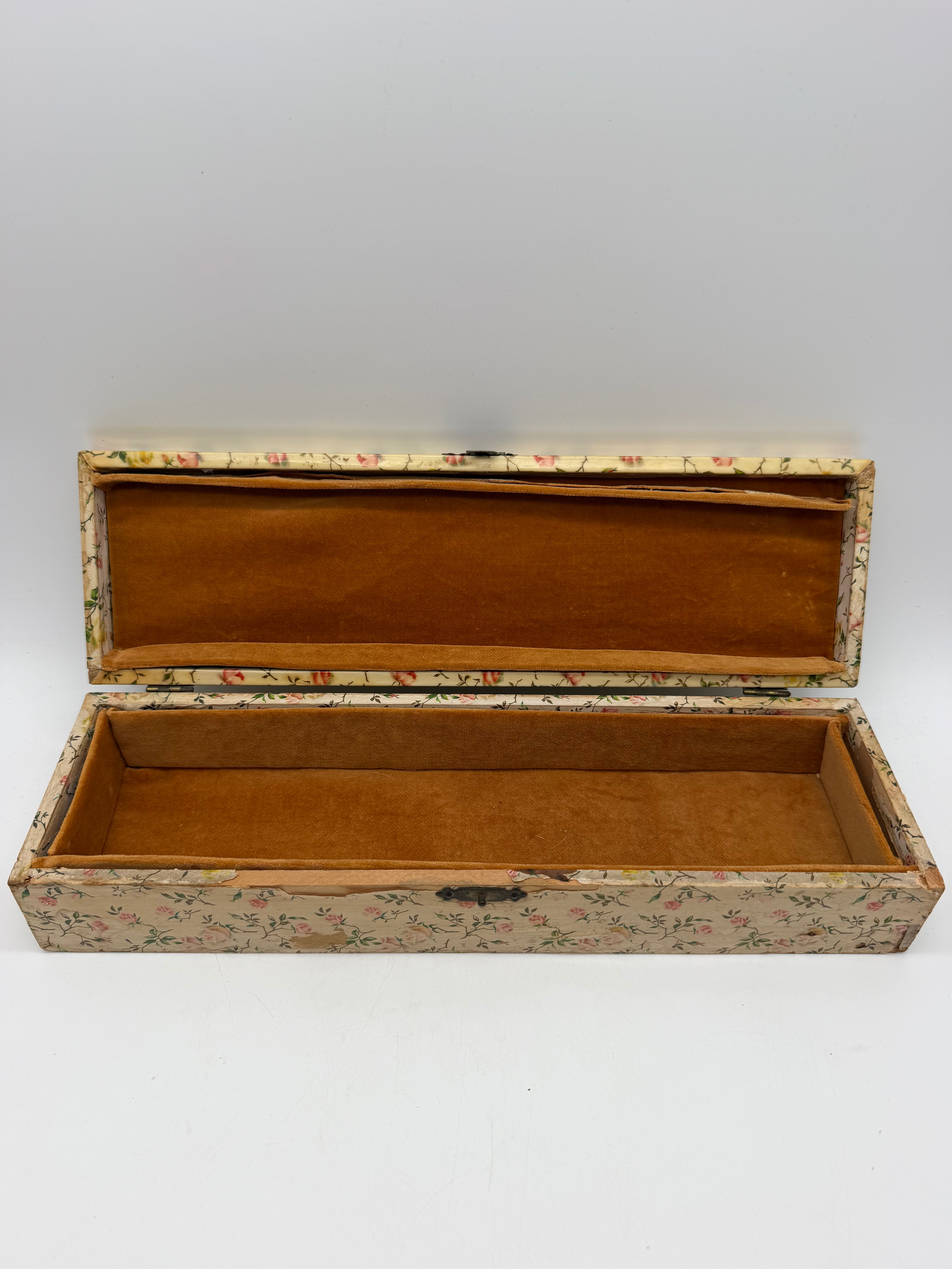 13” Victorian Glove Box wood Lacquer Birds velvet lined