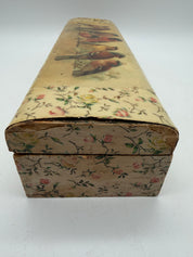 13” Victorian Glove Box wood Lacquer Birds velvet lined