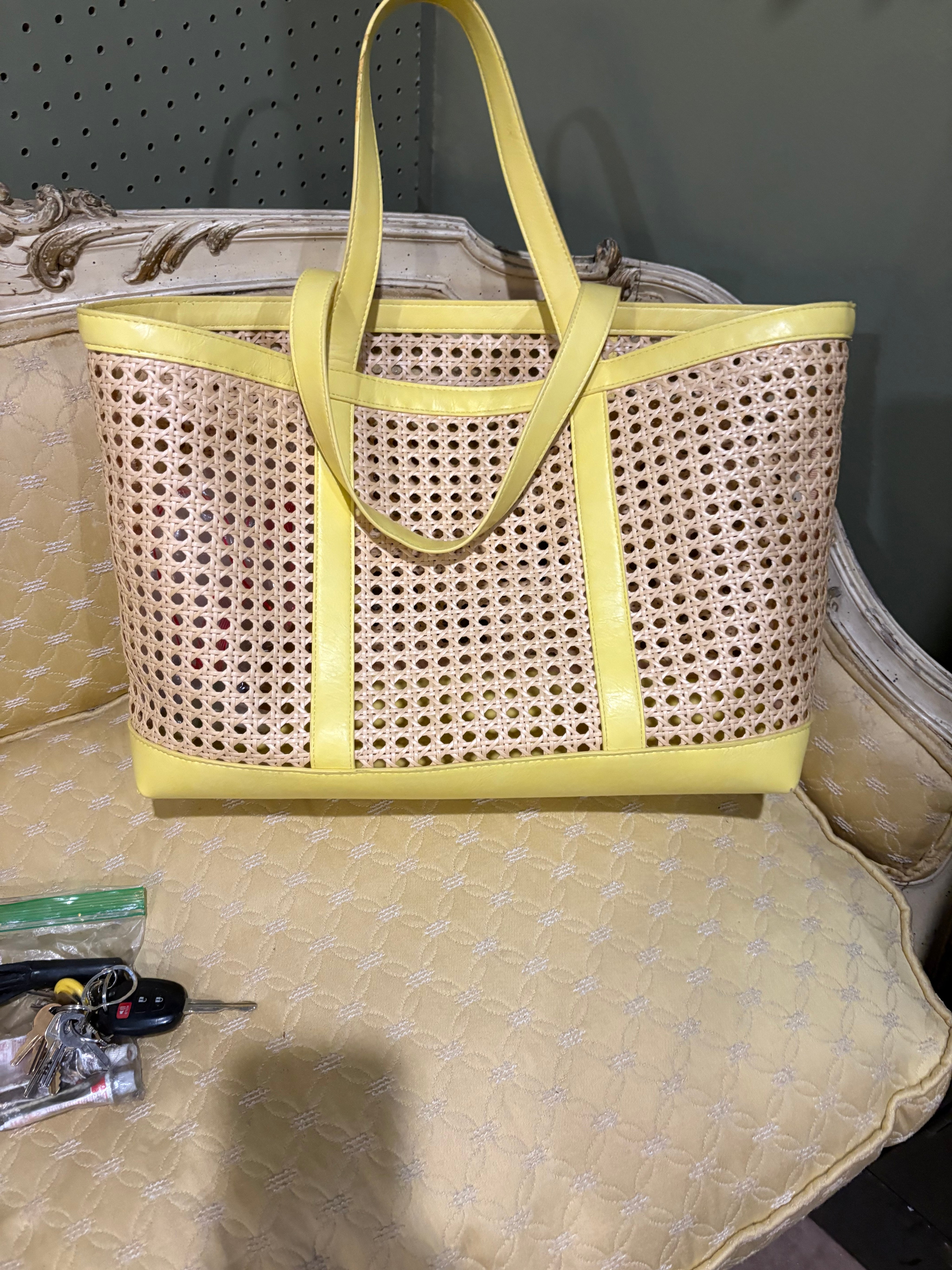 Cane Purse/Tote Bag with Yellow Trim
